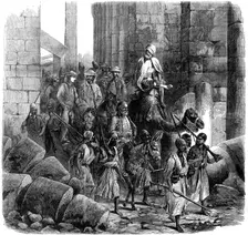 The Prince of Wales in Egypt: the Royal Party leaving the Hall of Columns, Karnak..., 1862. Creator: Unknown