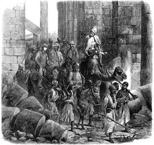 The Prince of Wales in Egypt: the Royal Party leaving the Hall of Columns, Karnak..., 1862. Creator: Unknown