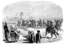 The Prince of Wales in Egypt: Jereed exercise performed by arnouts and arab chiefs..., 1862. Creator: E. Skill