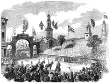 The Prince of Wales in Halifax - the triumphal procession passing the Children's Gallery..., 1860. Creator: Unknown