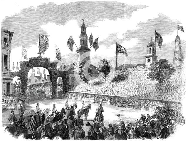 The Prince of Wales in Halifax - the triumphal procession passing the Children's Gallery..., 1860. Creator: Unknown.