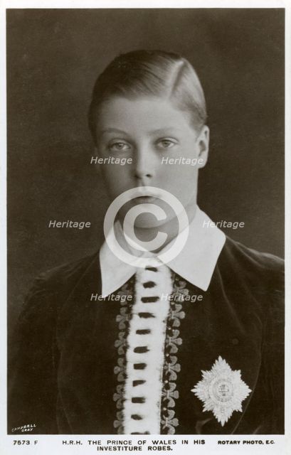 The Prince of Wales in his investiture robes, c1911.Artist: Campbell Gray