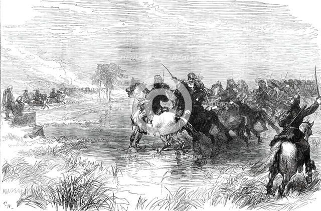 The Prince of Wales in India: military manoeuvres before Delhi - charge of Probyn's Horse...1876. Creator: Unknown.