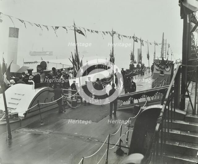 The Prince of Wales inaugurating the London Steamboat Service, River Thames, London, 1905. Artist: Unknown.