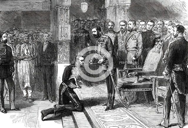 The Prince of Wales knighting the Right Hon. W. H. Gregory..., 1876. Creator: Unknown.