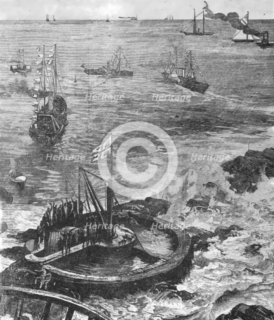 'The Prince of Wales...laying the Foundation Stone of the new Eddystone Lighthouse...1879', (1901). Creator: Unknown.