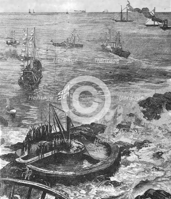 'The Prince of Wales...laying the Foundation Stone of the new Eddystone Lighthouse...1879', (1901). Creator: Unknown.