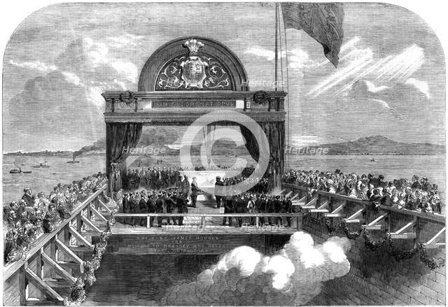 The Prince of Wales laying the last stone of the Victoria Bridge over the St Lawrence river, 1860.Artist: George Henry Andrews