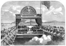 The Prince of Wales laying the last stone of the Victoria Bridge over the St. Lawrence..., 1860. Creator: Unknown