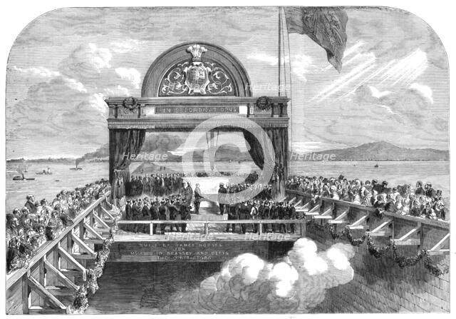 The Prince of Wales laying the last stone of the Victoria Bridge over the St. Lawrence..., 1860. Creator: Unknown.