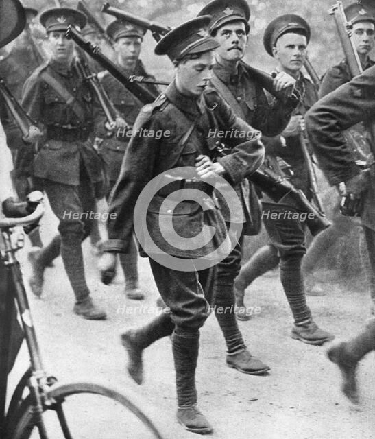 The Prince of Wales marching with the Oxford University Officers Training Corps, c1910. Artist: Unknown