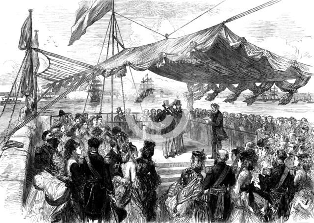 The Prince of Wales on the breakwater at Holyhead, opening the new harbour of refuge, 1873. Creator: Unknown.