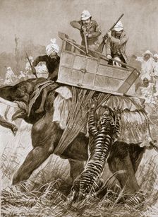 The Prince of Wales on a tiger hunt during his visit to India, 1876 (1901). Artist: Richard Caton Woodville II