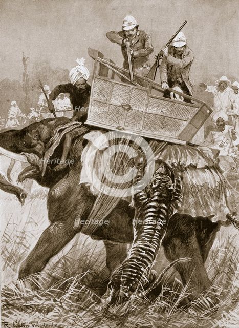 The Prince of Wales on a tiger hunt during his visit to India, 1876 (1901).  Artist: Richard Caton Woodville II