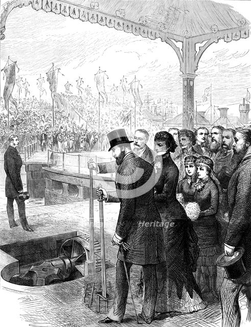 The Prince of Wales opening the new North Docks at Liverpool, 1881. Creator: Unknown.