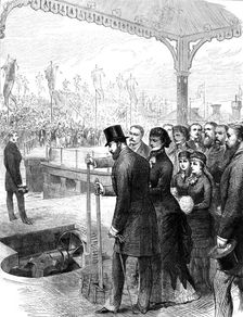 The Prince of Wales opening the new North Docks at Liverpool, 1881. Creator: Unknown