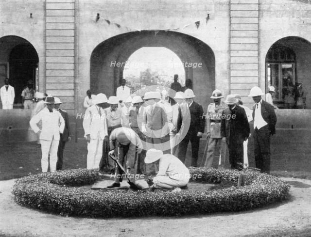 The Prince of Wales planting a tree at the Kumasi Church College, Ghana, 1926. Artist: Unknown