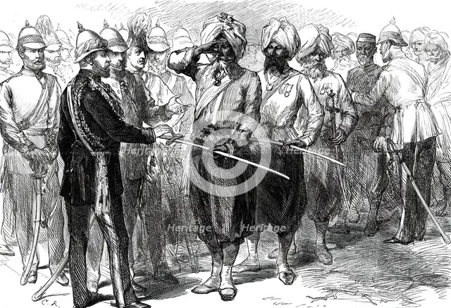 The Prince of Wales receiving the survivors of the Defence of Lucknow...1876. Creator: C.R..