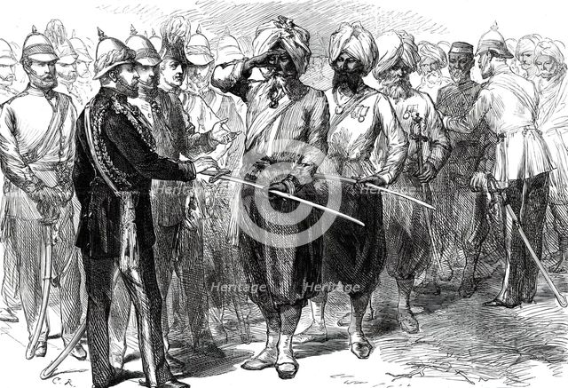 The Prince of Wales receiving the survivors of the Defence of Lucknow...1876. Creator: C.R..