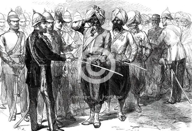 The Prince of Wales receiving the survivors of the Defence of Lucknow...1876. Creator: C.R..