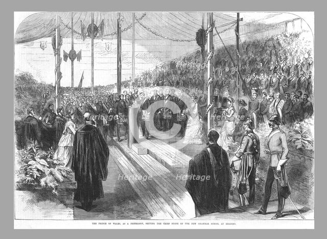'The Prince of Wales Setting the Chief Stone at the New Grammar School at Reading.', 1870. Artist: Unknown.