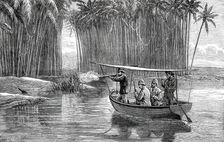 The Prince of Wales shooting otters at Beypore, from a sketch by an officer of the Serapis, 1876. Creator: L.B.