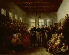 The Prince of Orange Visititing Flood Victims at the Almoners Orphanage, Amsterdam, on 14 February 1 Creators: Mathieu Van Brée, William II, King of the Netherlands