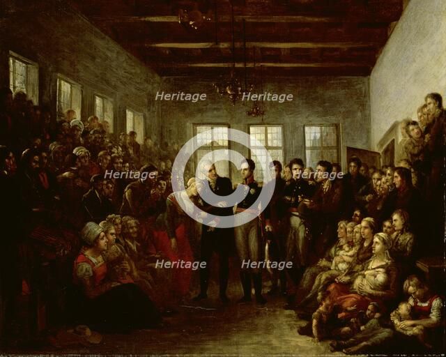 The Prince of Orange Visititing Flood Victims at the Almoners Orphanage, Amsterdam, on 14 February 1 Creators: Mathieu Van Brée, William II, King of the Netherlands.