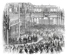 The Prince opening the Industrial Exhibition in the Crystal Palace, 1860. Creator: Unknown