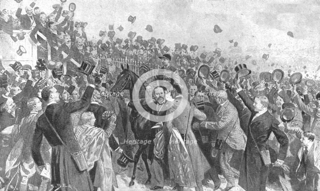 'The Prince's First Derby, 1896: His Royal Highness leading 'Persimmon'', (1901). Creator: Unknown.