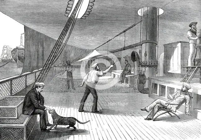 The Prince's Voyage Home from India: life on board the Serapis: lawn tennis...1876. Creator: Unknown.
