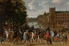 The Princes of Orange and their Families on Horseback, Riding Out from The Buitenhof, The Hague. Creator: Pauwels van Hillegaert I