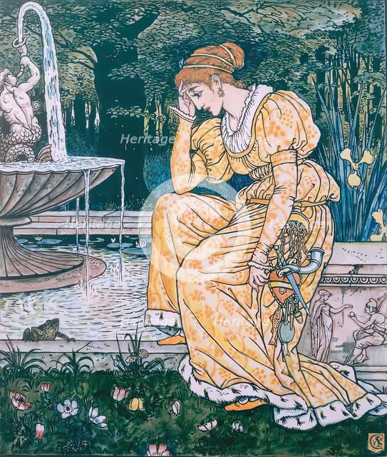 The Princess meets the Frog by the Fountain - Illustration for 'The Frog Prince', c1874. Creator: Walter Crane.