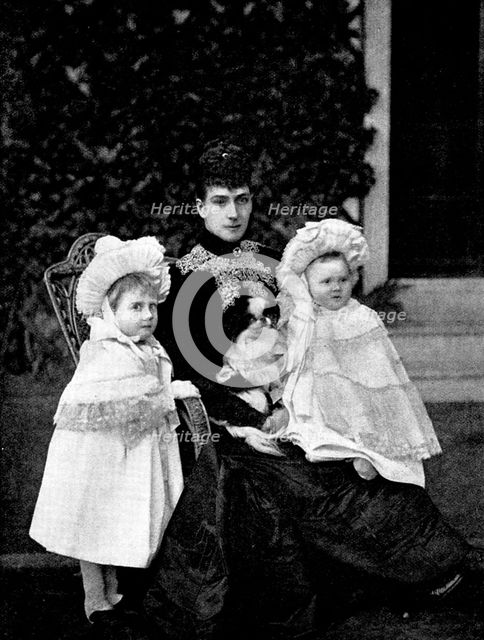 The Princess of Wales and her grandchildren, Lady Alexandra and Lady Maud Duff..., 1895. Creator: W&D Downey.