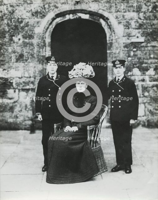 The Princess of Wales with Prince Edward and Prince Albert, Barton Manor, Isle of Wight, 1909. Creator: Kirk & Sons of Cowes.