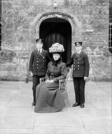 The Princess of Wales with Prince Edward and Prince Albert, Barton Manor, Isle of Wight, 1909. Creator: Kirk & Sons of Cowes