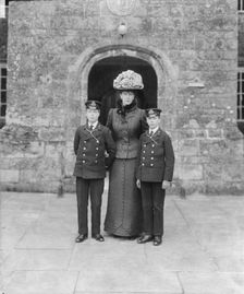The Princess of Wales with Prince Edward and Prince Albert, Barton Manor, Isle of Wight, 1909. Creator: Kirk & Sons of Cowes
