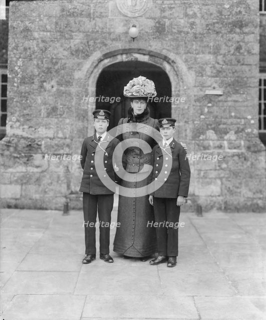 The Princess of Wales with Prince Edward and Prince Albert, Barton Manor, Isle of Wight, 1909. Creator: Kirk & Sons of Cowes.