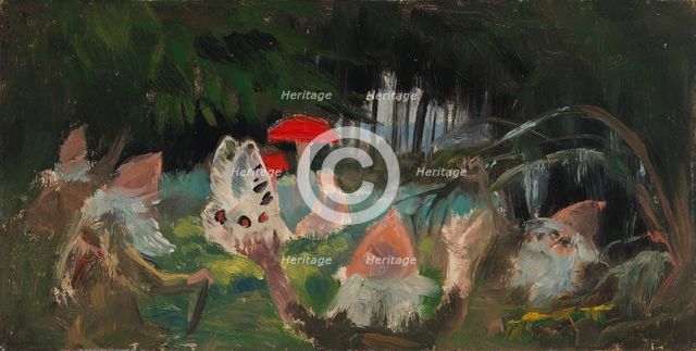 The Princess and a Butterfly Underneath a Fly Agaric, sketch for the painitng Farity..., c1895-1896. Creator: Torsten Wasastjerna.