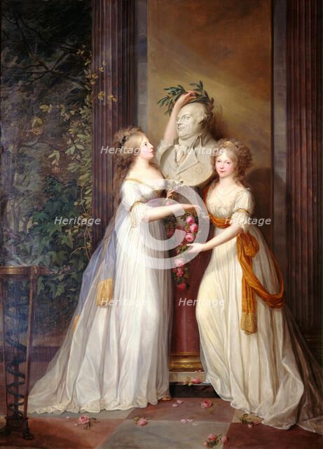 The Princesses Louise and Frederica of Prussia crown the bust of Frederick William II, 1795. Creator: Weitsch, Friedrich Georg (1758-1828).