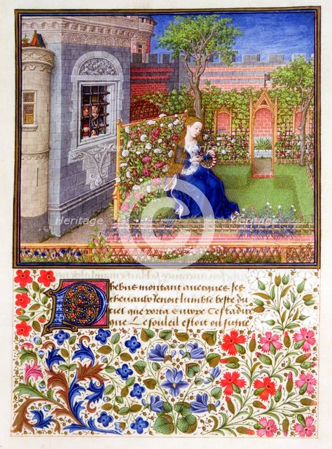 The prisoners listening to Emily singing in the garden, 1340-1341. Creator: Unknown.
