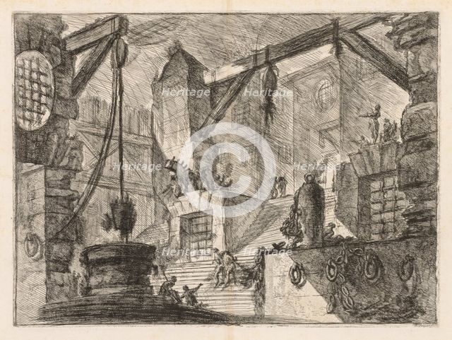 The Prisons: Colonnaded Interior with a Broad Stair, 1745-1750. Creator: Giovanni Battista Piranesi (Italian, 1720-1778).