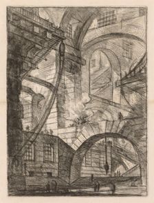 The Prisons: A Perspective of Arches with a Smoking Fire, 1745-1750. Creator: Giovanni Battista Piranesi (Italian, 1720-1778)