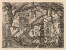 The Prisons: A Perspective of Colonnades with Zig-Zag Staircase, 1745-1750. Creator: Giovanni Battista Piranesi (Italian, 1720-1778)