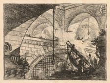 The Prisons: A Series of Galleries with Crane-Like Erection of Beams, 1745-1750. Creator: Giovanni Battista Piranesi (Italian, 1720-1778)