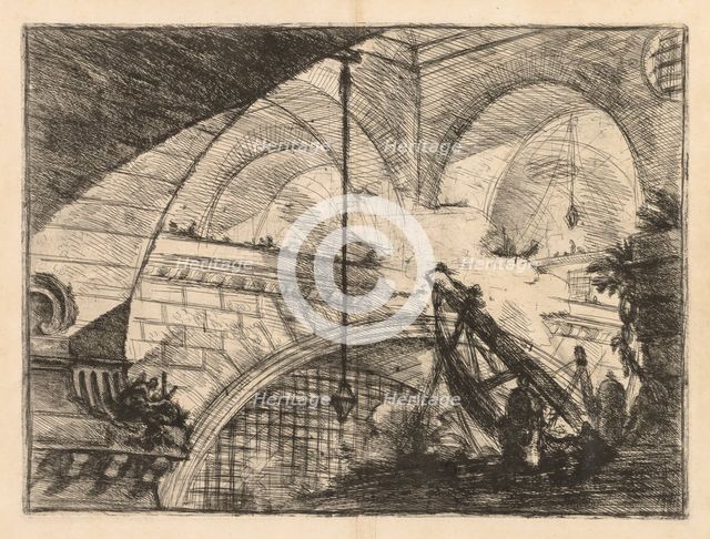 The Prisons: A Series of Galleries with Crane-Like Erection of Beams, 1745-1750. Creator: Giovanni Battista Piranesi (Italian, 1720-1778).