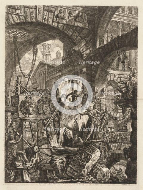 The Prisons: An Architectural Medly, with a Man on the Rock in the Foreground, 1745-50. Creator: Giovanni Battista Piranesi (Italian, 1720-1778).