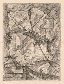 The Prisons: An Immense Interior with a Drawbridge, 1745-1750. Creator: Giovanni Battista Piranesi (Italian, 1720-1778)