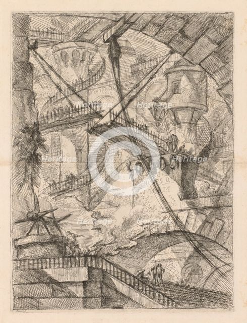 The Prisons: An Immense Interior with a Drawbridge, 1745-1750. Creator: Giovanni Battista Piranesi (Italian, 1720-1778).