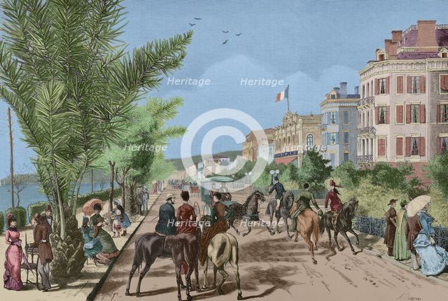 The Promenade des Anglais, meeting point of the European aristocratic society...Nice, France, 1881.  Creator: Arturo Carretero y Sánchez.